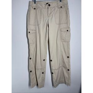 Express Vintage Cotton Cargo Pants Low Rise Embellished Straight Leg Cream Sz 10